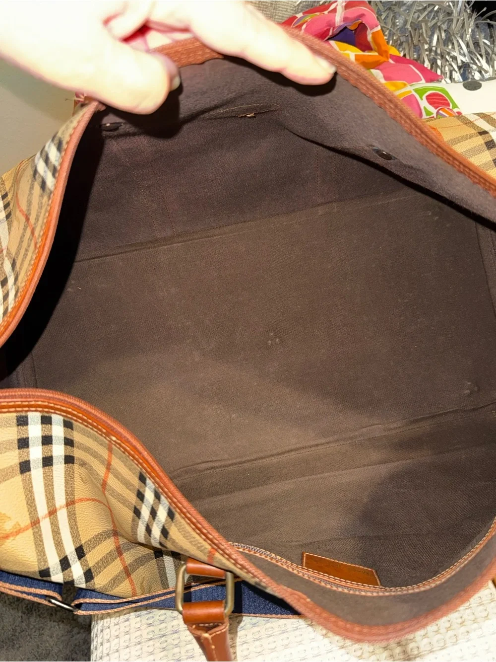 Burberry’s VintagePlaid Travel Duffel Bag with Leather Trim COA Included